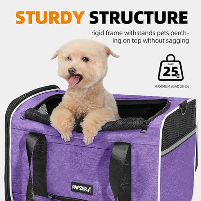 Top Open Medium Pet Carrier Roll Up Flap for Anxious Cat, Soft-Sided Small Pet Travel Crate Vet Friendly, Little Animal Yorkie Kennel Bag Suitcase Luggage Sleeve, 18x11x11 Inch Purple