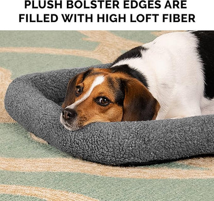 Furhaven Dog Bed for Small Dogs & Indoor Cats, 100% Washable, Sized to Fit Crates - Sherpa Fleece Bolster Crate Pad - Gray, Small