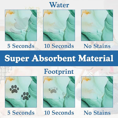 Green Marble Pet Feeding Mat for Floors–Christmas Stocking Absorbent Quick Dry Dog Cat Bowl Mat for Food and Water, Non Slip Waterproof Base, Mess-Free Feeding Accessories 12"x20"