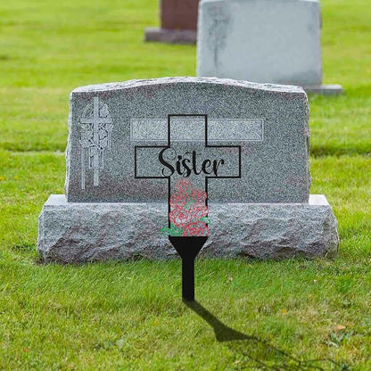 BUoonyer Sister Memorial Graves Markers Cemetery Decorations, Metal Cross Stakes Grave Stones Cemetery Headstones Decor, Girls Graveyard Remembrance Graveside Sign for Garden Outdoor Outside Yard