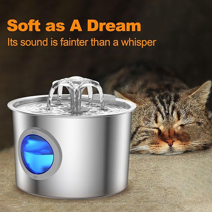 Cat Water Fountain with 6 Filters Advanced 304 Stainless Steel 2.2L/74oz with Detachable Tank, Easy to Clean, Automatic Pet Fountain Quiet Cats Water Dispenser, Dogs,Flower Style Cat Fountain