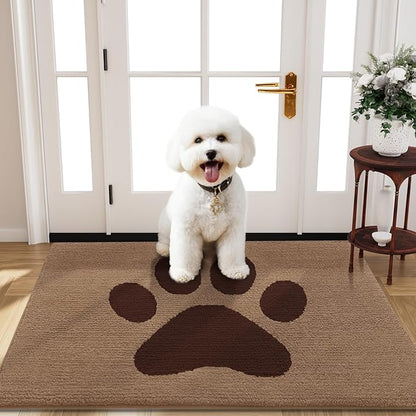Buganda Dog Door Mat for Muddy Paws, Absorbent Dirt Trapper Non Slip Indoor Doormats, Washable Low-Profile Mat for Mud Dogs, Entryway Carpet for Inside Floor (40x32 Inches, Beige)