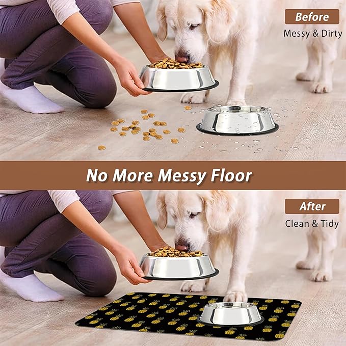 Dog Food Mat for Floors,Pineapple Tropical Absorbent Quick-Dry Pet Feeding Mat,Cat Dog Bowl Mats for Food and Water,Non-Slip Pet Accessories Supplies 12"x20"