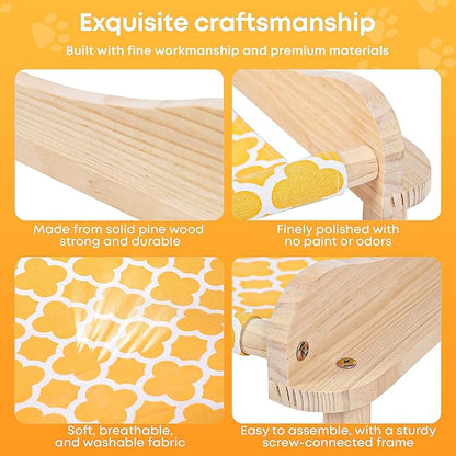 Elevated Wooden Cat Bed – 24"x15.7"x5.9" Breathable Hammock Pet Bed for Indoor/Outdoor Use, Raised Dog Lounger for Small Pets Like Kittens, Puppies, Rabbits, and Bunnies(Orange-1)