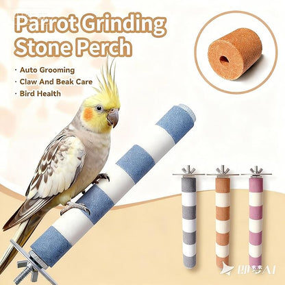 AOTU Natural Sandstone Parrot Perch Bird Perches for Cage – Durable Beak & Claw Trimming Grinding Stone for Birds, 7.9” x 1” – Safe Non-Toxic Long-Lasting Bird Cage Accessory (Orange and White, 7.9”)
