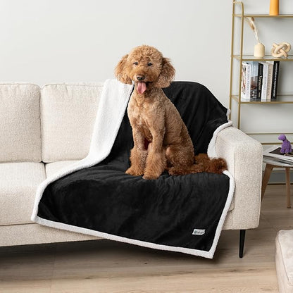 PetAmi Waterproof Dog Blanket for Small Medium Dog Puppy Cat Throw for Couch Cover Leakproof Protection, Sherpa Fleece, Reversible Soft Washable 29x40 Black