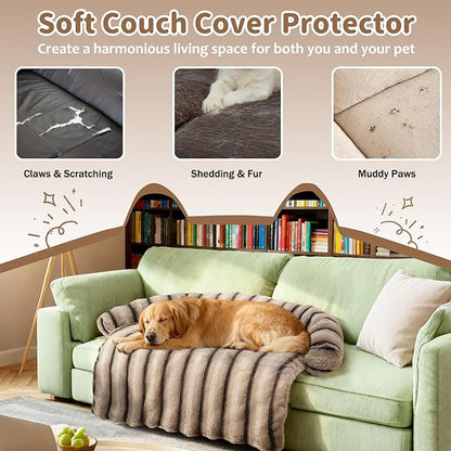 Large Dog Couch Bed, Fluffy Washable Couch Protector for Dogs with Removable Cover, Non-Slip Dog Sofa Bed, 45x37 Inch, Brown
