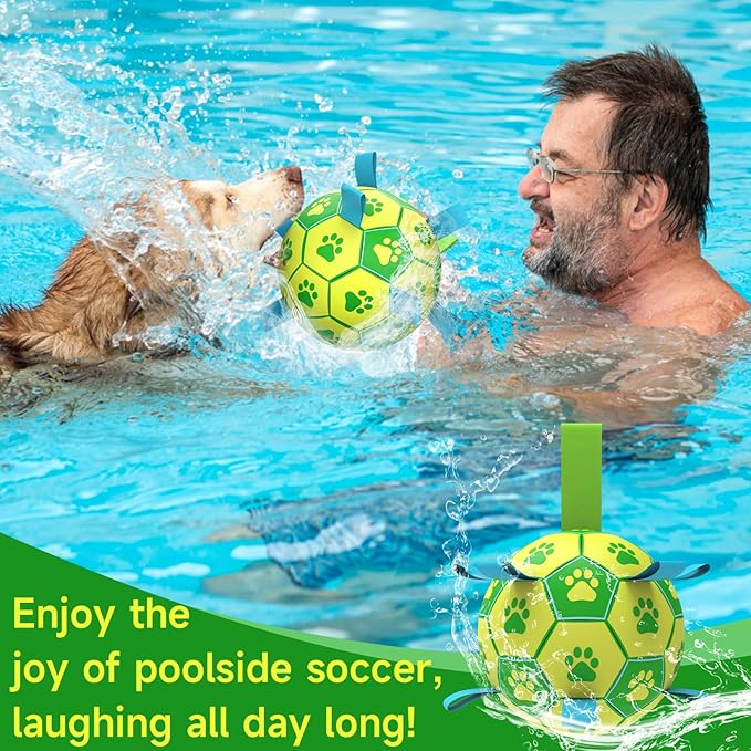 QDAN Dog Toys Soccer Ball - Durable Dog Balls with Strap for Medium Small Dogs, Puppy Birthday Gifts, Dog Tug Toy for Tug of War (8 Inch)