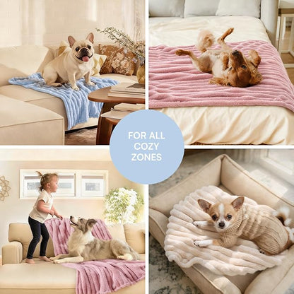 LINENLUX 1 Pack 3 Soft Dog Blanket Washable Warm Fleece Cat Blankets for Pet Puppy Fluffy Calming Flannel Pink/White/Blue Medium