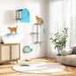 COZIWOW 4-Piece Wall-Mounted Cat Tree Set – Sturdy Wood Pet House, Scratching Board, Platforms, Sisal Posts & Blue Fish Charm – Ocean Blue