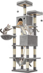 Feandrea Cat Tree, 81.1-Inch Large Cat Tower, Multi-Level Plush Condo with 13 Scratching Posts, 2 Perches, 2 Caves, Basket, Hammock, Pompoms, Light Gray UPCT190W01