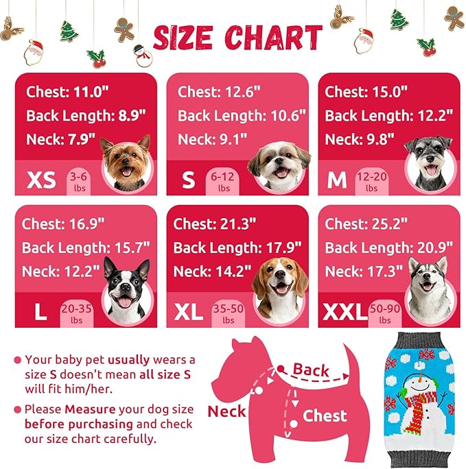 Pet Christmas Dog Sweaters Cute Animal Snowman Printed Puppy Xmas Costumes Winter Warm Turtleneck Jumpers Puppy Knitted Clothes Cat Outfits (M, Blue Snowman)