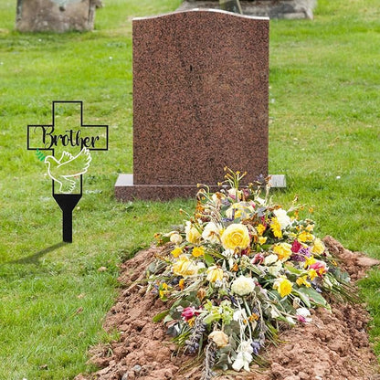 BUoonyer Garden Stake Graves Cemetery Decorations, Brother Metal Memorial Grave Markers, Cross Graveyard Commemorative Plaque for Boy, Dove Remembrance Sympathy Graveside Decor Sign for Outdoor Yard