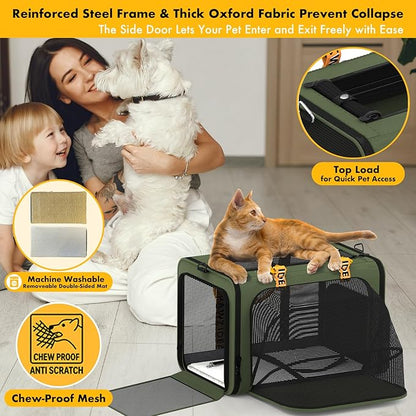 PAWZIDEA Expandable Pet Carrier w/ID Card, 18″×11″×11″ Small Dog Carrier TSA Airline Approved, Top Load Cat Carrier for 2 Cats Under Seat, Soft-Sided Collapsible Puppy & Animal Travel Bag, up 15 lbs