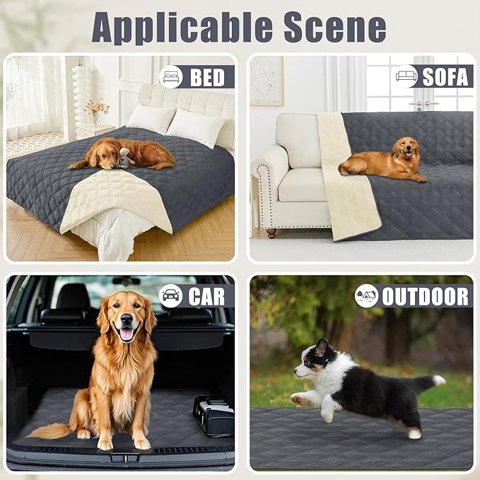 Smiry Waterproof Dog Bed Cover Blanket 40x80, Soft Reversible Pet Blanket, Washable Leakproof Cats Dogs Couch Cover for Sofa, Couch, Furniture, Dark Grey/Beige