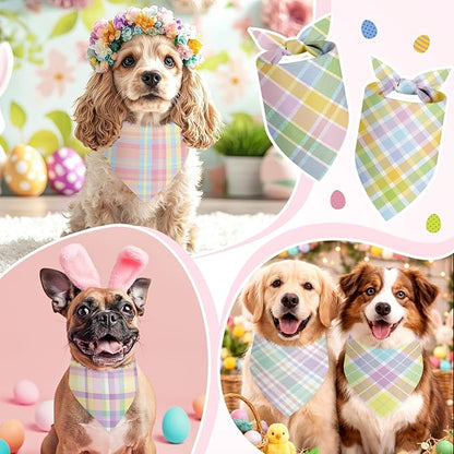 Abbylike 50 Pcs Easter Plaid Dog Bandanas Bulk Pastel Plaid Bandanas for Dogs Triangle Kerchief Bibs Scarf Set for Pet Easter Costume Photo Props Accessories Pet Shops, 25 Styles (25.6 x 17.7 x 17.7)