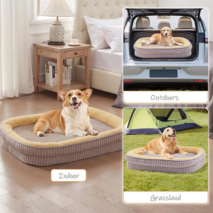 Orthopedic Dog Bed for Extra Large Dogs Breeds, High Density Egg Crate Foam Dog Sofa Beds,Oval Kennel Bed, Pet Couch Bed with Four Sided Bolster, Removable Washable Cover& Non-Slip Bottom