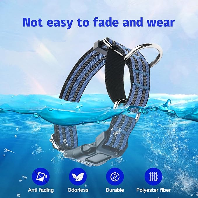 Martingale Dog Collar, Adjustable Nylon Reflective Collar with Quick Release Buckle (Grey Blue, Large)