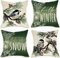 Fahrendom Hello Winter Green Decorative Throw Pillow Covers 20 x 20 Set of 4, Chickadee Pine Needle Branch Porch Patio Outdoor Pillowcase, Christmas Pine Cone Red Berry Sofa Cushion Case Home Decor
