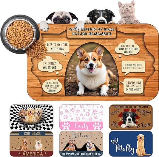 Personalized Dog Cat Mat with Name Photo Custom Placemat Feeding Mats for Food and Water Customized Non-Slip Waterproof Doormat for Bowls Outdoor Indoor Floors Gifts for Pet Owner