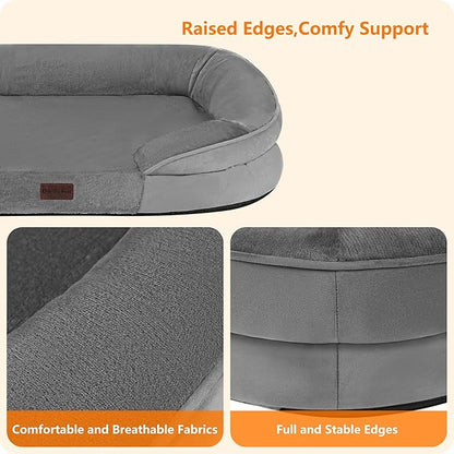 Dwanton Orthopedic Dog Bed for Extra Extra Large Dogs with Gel Memory Foam, Waterproof Dog Sofa, Washable Pet Bed with Four Sided Bolster Cushion, Removable Cover & Non-Slip Bottom, 48", Medium Gray