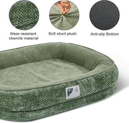 Dog Beds for Small Dogs,Orthopedic Bed with Removable Cover&Non-Slip Bottom Couch Bed with Four-Sided Bolster Green S