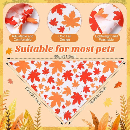 Chunful 100 Pieces Thanksgiving Dog Bandanas Bulk Fall Autumn Pet Bandanas for Small Large Dogs with Maple Leaves Patterns Triangle Scarf Bib Kerchief Set Costume Accessories (31.5 x 21.7 x 21.7)