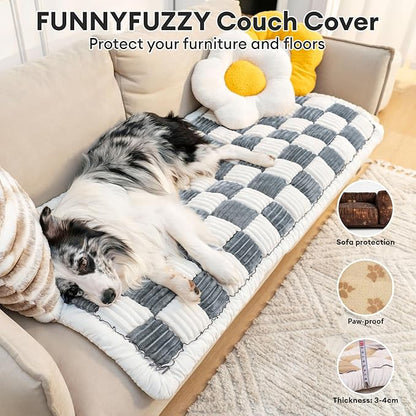 FUNNY FUZZY Pet Couch Covers for Sofa, Couch Covers for Dogs Washable Dog Couch Cover Protector Cream-Colored Furniture Sofa Covers for Dog Handmade Pure Cotton Pet Bed Mat (Grayish Blue, 27.6"×59.1")