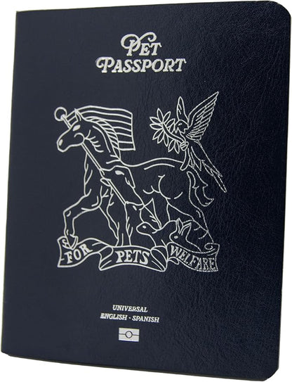 Color Premium PU Leather stitch-sewn Pet Passport Medical Record for Pet Health and Vaccination English + Spanish for Cat, Dog, Puppy and Kitten (Midnight, Single)