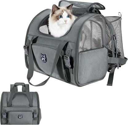 Lollimeow Expandable Cat Carrier Backpack for Large Cats - Airline Approved Pet Carrier Backpack for Small Dogs, Hiking & Travel, Waterproof with Breathable Mesh, 14lbs Capacity (Dark Grey, Standard)