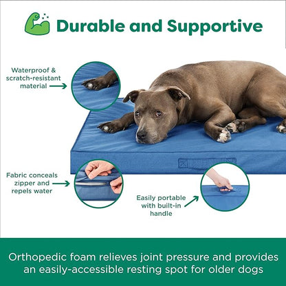 FurHaven Cooling Dog Bed – Large Foam Mattress for Joint Pain Relief, Waterproof Liner, Removable Washable Cover, Durable for Outdoor Use, Deluxe Grid Indoor/Outdoor Bed – Blue, Large