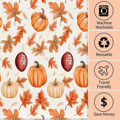 Autumn Pumpkin and Football Hand Towels - 2 Pack, 14.5" X 28",Soft Microfiber Polyester Towel Set with Festive Fall Leaves,for Fun Bathroom Kitchen Spa Hotel Decor Thanksgiving Gifts