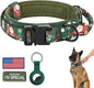 DAGANXI Christmas Tactical Dog Collar, Adjustable Military Training Nylon Dog Collar with Control Handle and Metal Buckle for Medium and Large Dogs, with Patches and Airtags Case (L, Christmas Green)