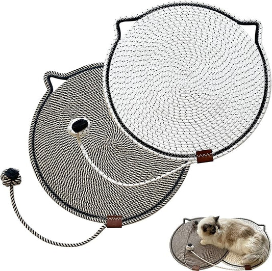 Cat Scratcher Mat Natural Cotton Rope Cat Scratching Pad, Large Size Scratching Pad with Toy (2 Packs 19.6'') (Black + White)