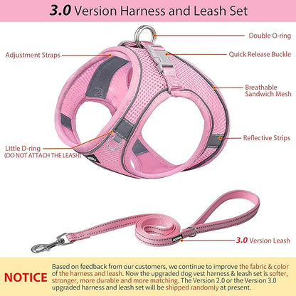 AIITLE Escape Proof Dog Harness - Step in Adjustable Dog Harness No Choke Over with Breathable Mesh and Quick-Release Buckle for All Weather- Outdoor Walking, Training for Medium Dogs Pure Pink XL