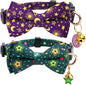 2 Pack Cotton Cat Collar with Bow Tie and Bell for Girl Boy Cats,Cute Pink Flamingo and Blue Whale Pattern Spring Summer Breakaway Cat Collar for Male Female Cats (Star&Moon)