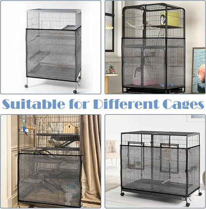 Large Bird Cage Seed Catcher 31 x 118 inches Adjustable Bird Cage Net Cover Black Bird Cage Cover Elastic Band Mesh Cage Cover Skirt Nylon Mesh for Parakeet Parrot Cages