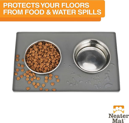 Neater Pet Brands Neater Mat Cat & Dog Food Mat, Waterproof & BPA-Free Silicone Placemat with Raised Edge for Under Food and Water Bowls, 19" x 12", Gunmetal Grey