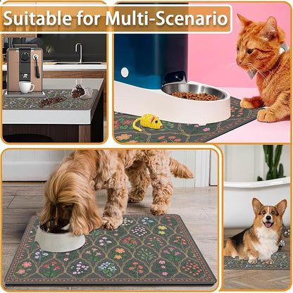 Absorbent Pet Dog Bowl Mat for Food and Water, Pet Cat Food Feeding Mat with Non Slip Rubber Backing, Dog Food Mats for Floors Waterproof, 12"x20"