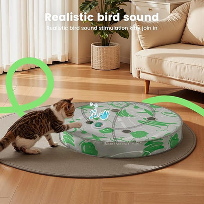 Gardner Pet Interactive Cat Toys Ball,Self Moving Ball in 4 Holes Play Mat,Tap Activation Moving Toy Hide and Seek Exercise Kicker Catching Game for Indoor cat,Real Bird Calls,USB Charging,28 Inch