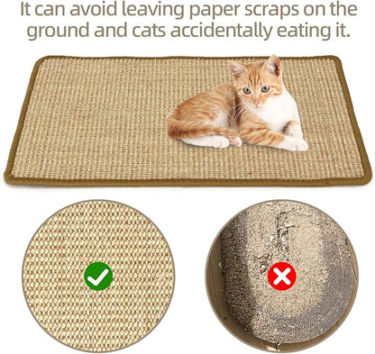 Cat Scratcher Mat [2-Pack], 23.6 X 15.7 Inch, Natural Sisal Cat Scratch Mats, Horizontal Cat Floor Scratching Pad Rug with Sticky Tapes, Protect Couch and Carpets (Natural Color)