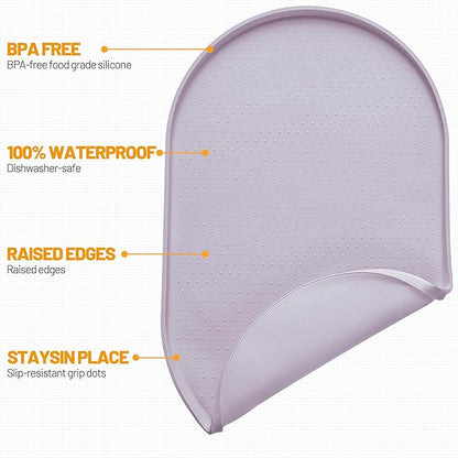 Hubulk 100% Waterproof Silicone Pet Feeding Mat with Raised Edge for Food and Water, Dog Bowl Mats, Cat Bowls Placemat with High Lip Protects Floor for Cats and Dogs (Dove, 19" L x 12" W)