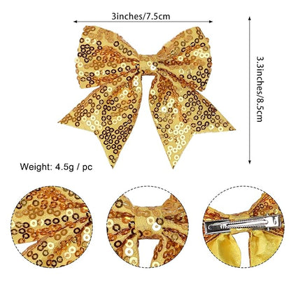3-inch Sequined Bow Hair Clips For Baby Girls, Toddler, Kids and Young Women Birthday Party Wedding Christmas Occasions Pet Accessories Set of 2 (Dark Purple)