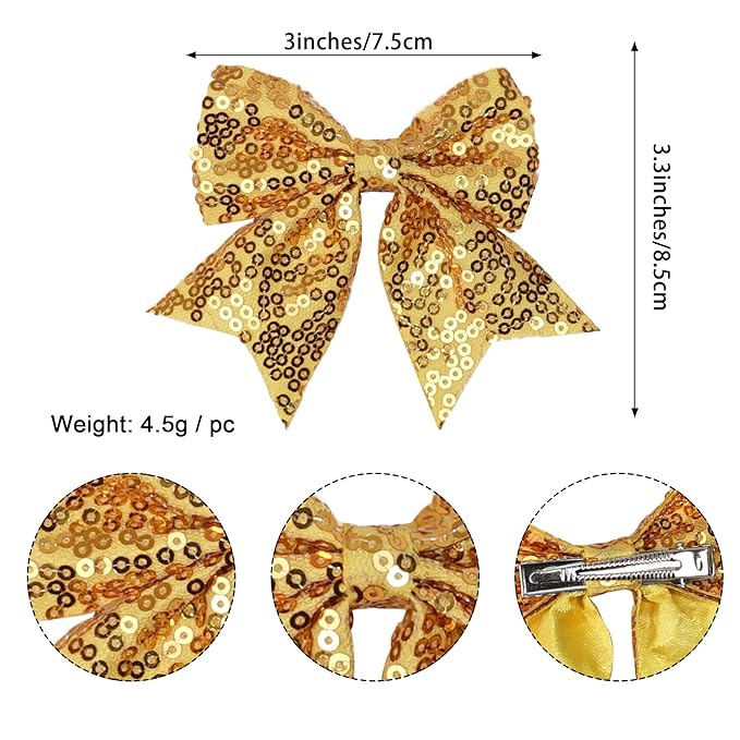 3-inch Sequined Bow Hair Clips For Baby Girls, Toddler, Kids and Young Women Birthday Party Wedding Christmas Occasions Pet Accessories Set of 2 (Navy)