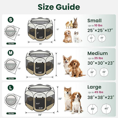 Love's cabin Pet Puppy Dog Playpen, Small Dog Tent Crates Cage Indoor/Outdoor, Portable Playpen for Cat, Foldable Pop Up Dog Kennel Playpen with Carring Case, Removable Zipper Top, Khaki