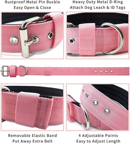 Heavy Duty Tactical Dog Collar - 1.5" Width Military Durable Thick Nylon with Adjustable Metal D Ring & Buckle Working Training K9 Collar for Medium Large Dogs (S(14"-17"), Pink)