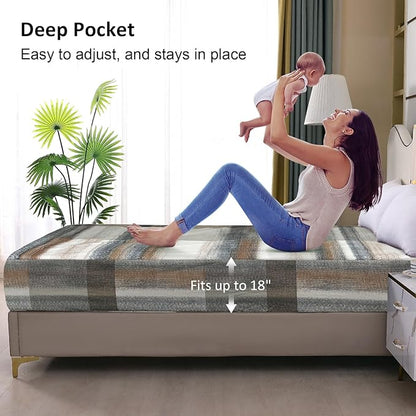 Waterproof Mattress Protector King, Fitted Sheet Style Breathable Mattress Cover with Deep Pocket Fits Up to 18'', Noiseless Bed Cover for Kids Adults Pets, Machine Washable (Stripes, 76'' X 80'')