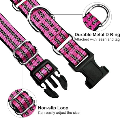 Martingale Dog Collar, Adjustable Nylon Reflective Collar with Buckle No Pull Dog Collar for Small Medium Large Dogs (Pink S)