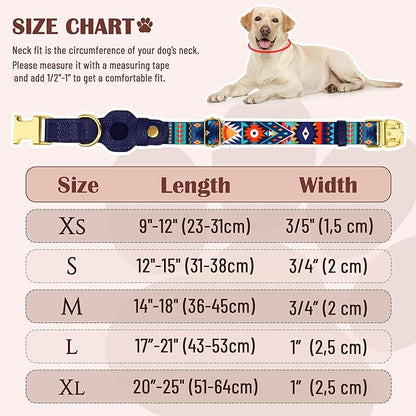 AirTag Dog Collar for Small Medium Large Breed - Adjustable Cute Pattern Dog Collar with Airtag Holder - Soft Leather Tracker GPS Apple Air Tag Pet Collars (Large, 17"-21" Neck Fit, Navajo)