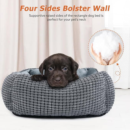 MIXJOY Dog Bed for Large, Medium, Small Dogs - Rectangle, Washable, Orthopedic, Soft Cat Beds - Anti-Slip Bottom, Multiple Sizes (35'', Grey)